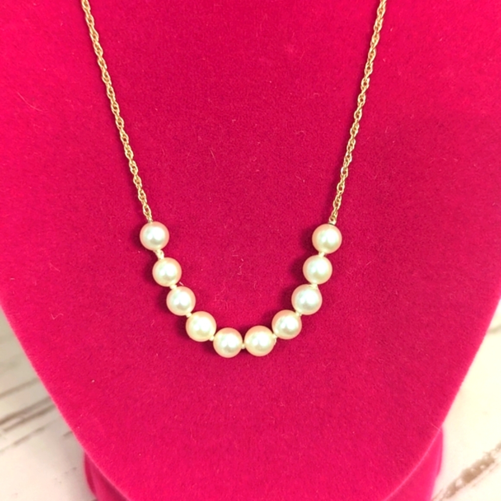 Vintage 14kt "Akoya" 10 cultured pearl 585 Marked Gold 14kt Necklace - Picture 7 of 10